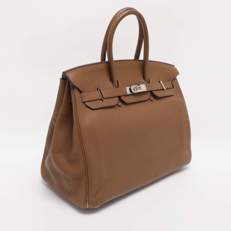 Pre Owned Hermes Alezan Taurillon Clemence Leather Palladium Finish Birkin 35 Bag