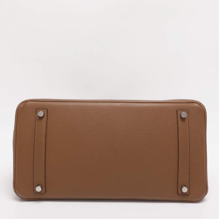 Pre Owned Hermes Alezan Taurillon Clemence Leather Palladium Finish Birkin 35 Bag