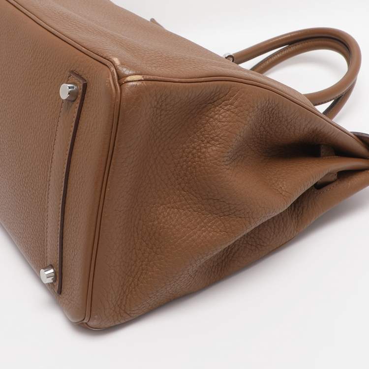 Pre Owned Hermes Alezan Taurillon Clemence Leather Palladium Finish Birkin 35 Bag