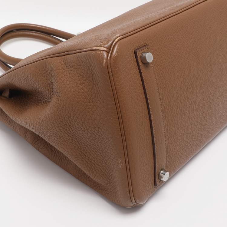 Pre Owned Hermes Alezan Taurillon Clemence Leather Palladium Finish Birkin 35 Bag