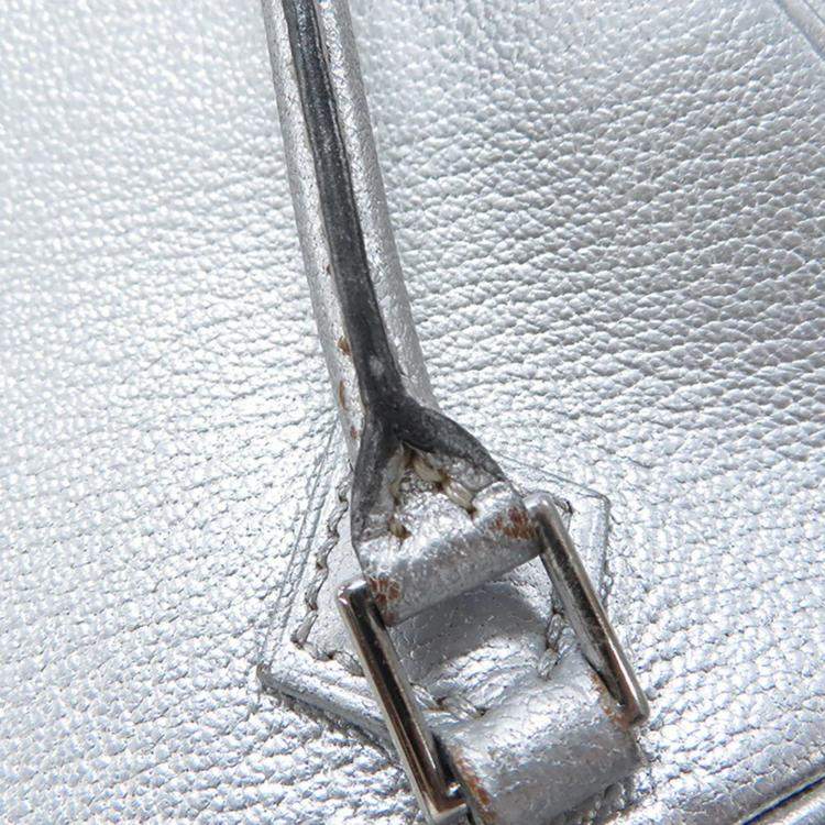 Pre Owned Hermes Plume Olympic Limited Size Mini Silver Chevre Myzore Goatskin Bag