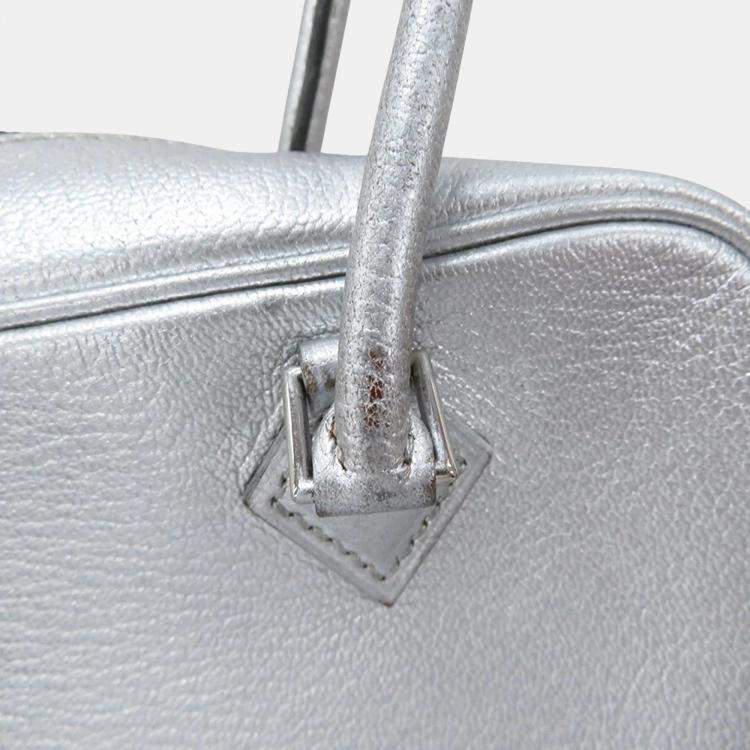 Pre Owned Hermes Plume Olympic Limited Size Mini Silver Chevre Myzore Goatskin Bag