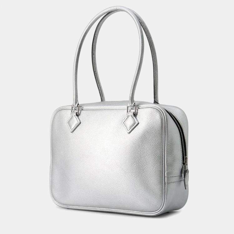 Pre Owned Hermes Plume Olympic Limited Size Mini Silver Chevre Myzore Goatskin Bag