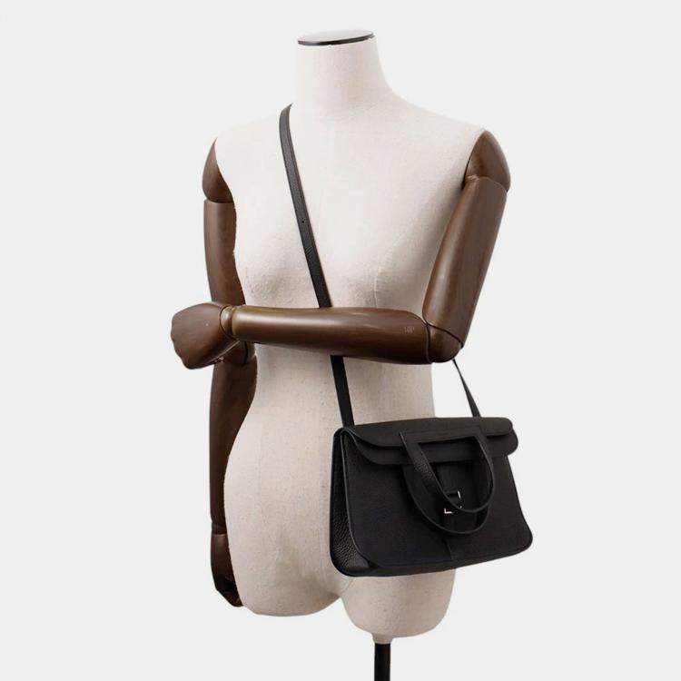 Pre Owned Hermes Halzan Black Taurillon Clemence Size 25