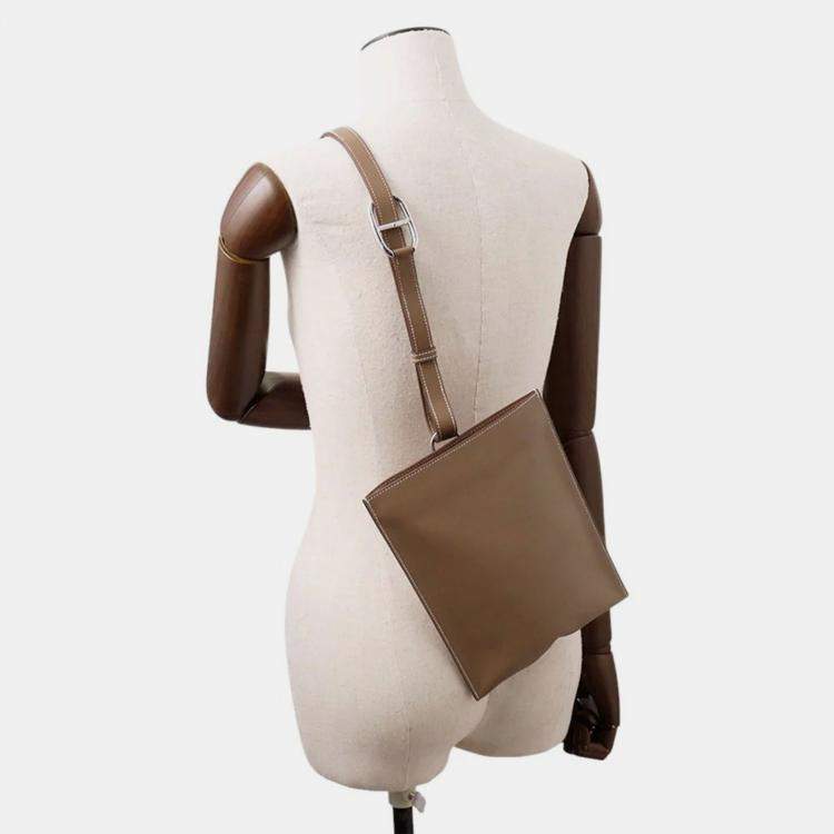 Pre Owned Hermes Portefeuille Poschamp Plus Etoupe Swift Leather