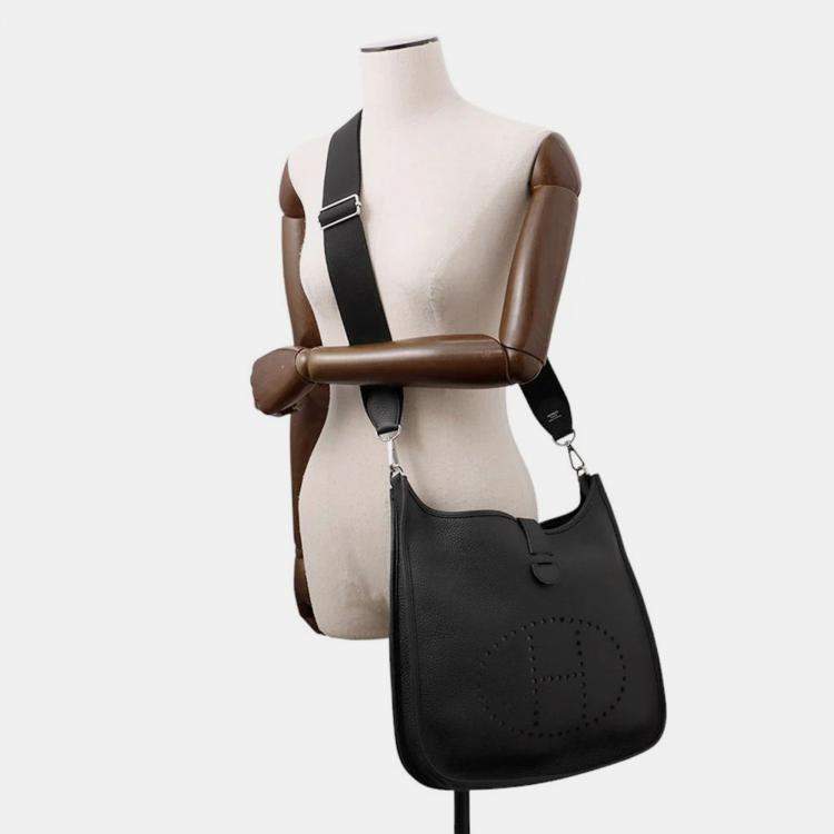 Pre Owned Hermes Evelyne3 Black Taurillon Clemence GM Tote