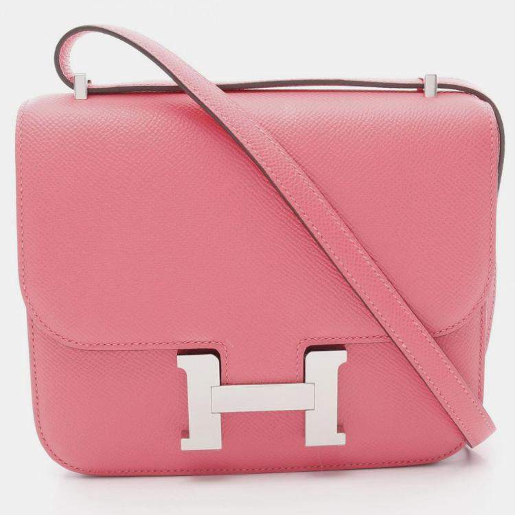 Pre Owned Hermes Constance Mini Rose Azalee Epsom Leather Shoulder Bag