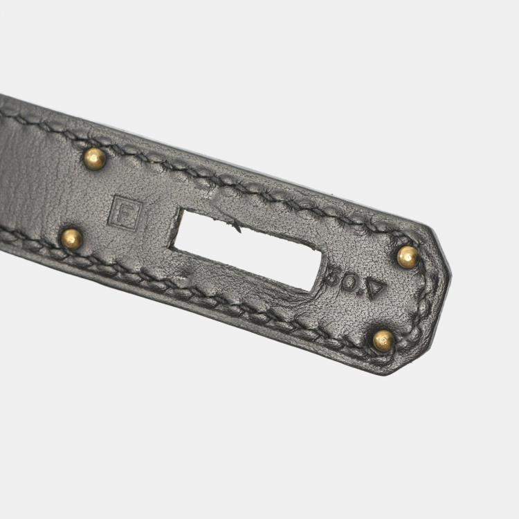 Pre Owned Hermes Kelly 28 Black Box Calf Leather Top Handle Bag