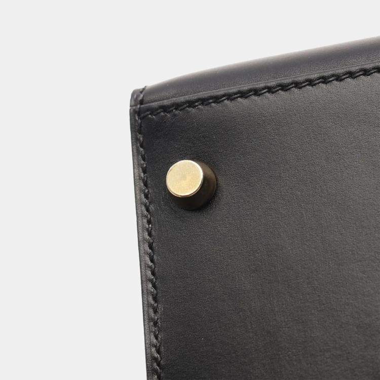 Pre Owned Hermes Kelly 28 Black Box Calf Leather Top Handle Bag