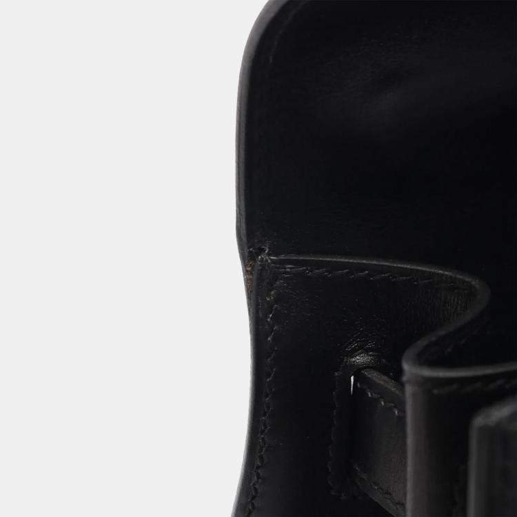 Pre Owned Hermes Kelly 28 Black Box Calf Leather Top Handle Bag