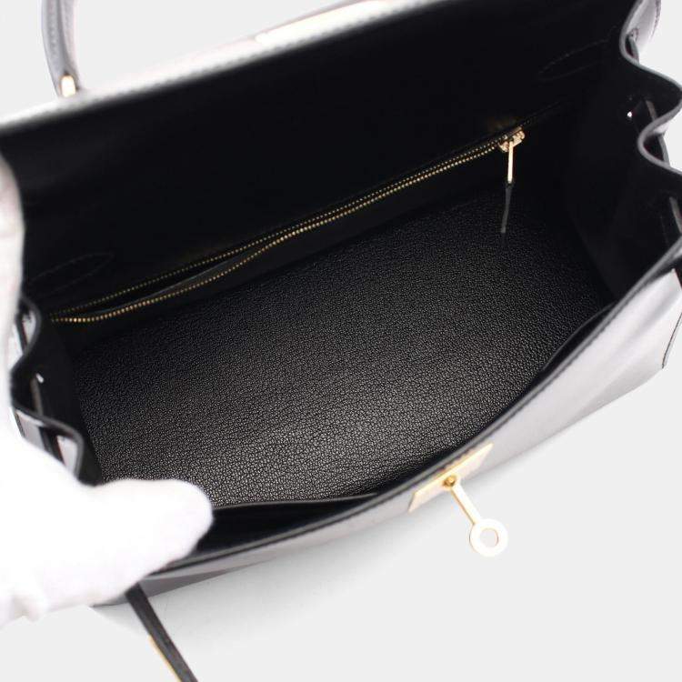 Pre Owned Hermes Kelly 28 Black Box Calf Leather Top Handle Bag