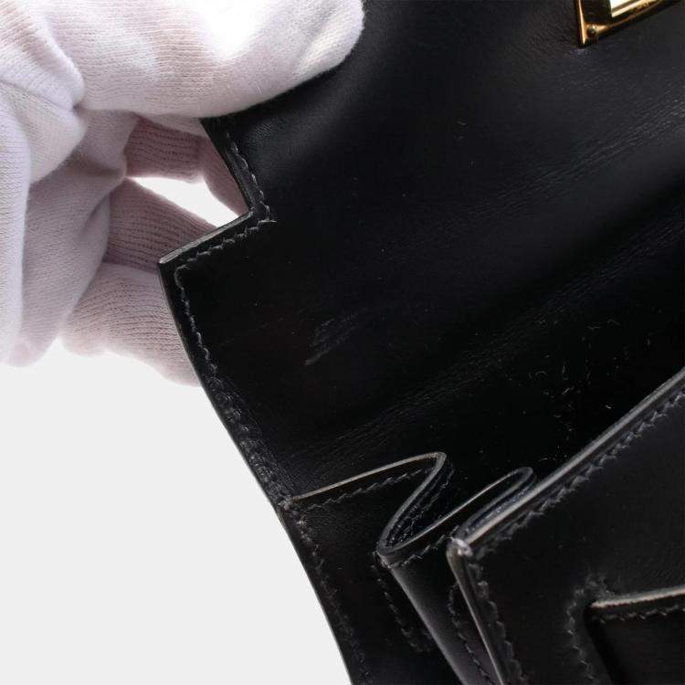 Pre Owned حقيبة هيرمس كيلي 28 جلد العجل الأسود بواجهة علوية