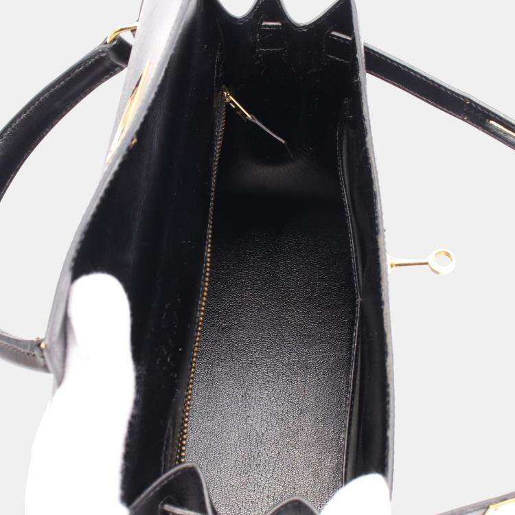 Pre Owned حقيبة هيرمس كيلي 28 جلد العجل الأسود بواجهة علوية