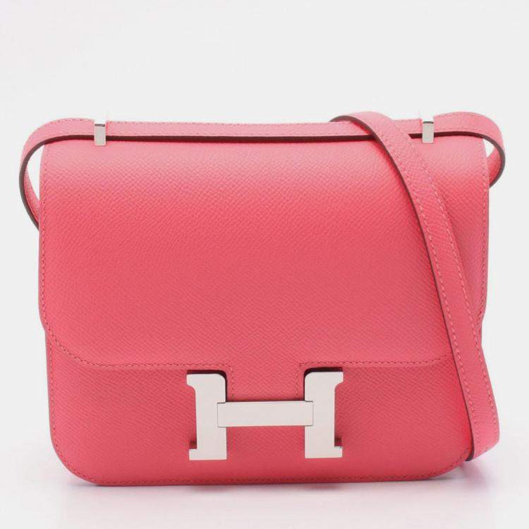 Pre Owned Hermes Constance Mini Rose Azalee Epsom Leather Shoulder Bag