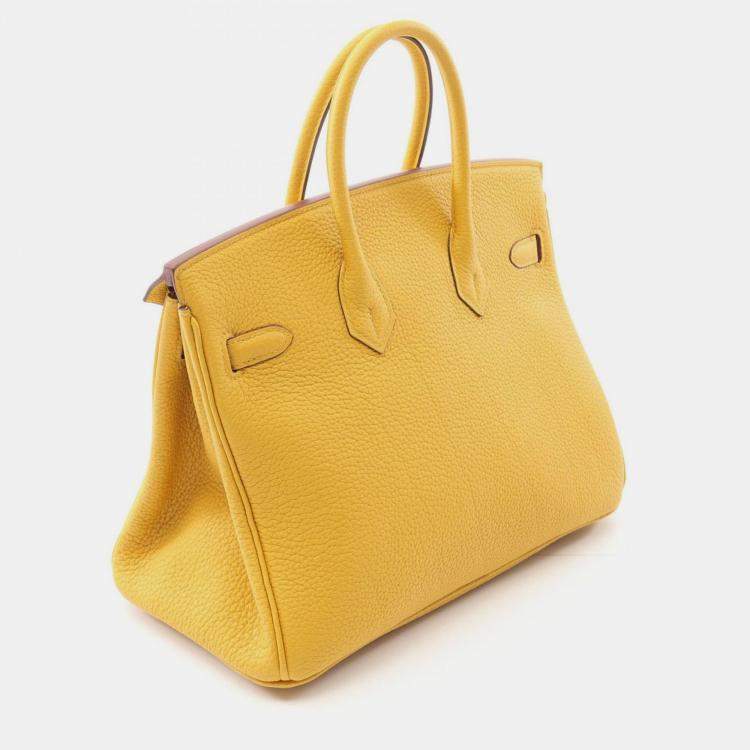 Pre Owned Hermes Birkin 25 Jaune Ambre Togo Leather Tote Bag