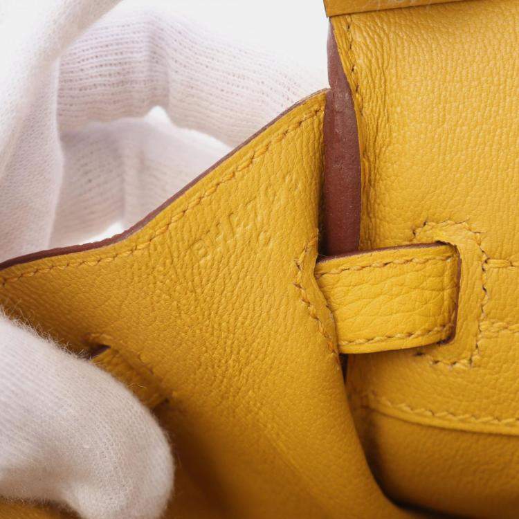 Pre Owned Hermes Birkin 25 Jaune Ambre Togo Leather Tote Bag