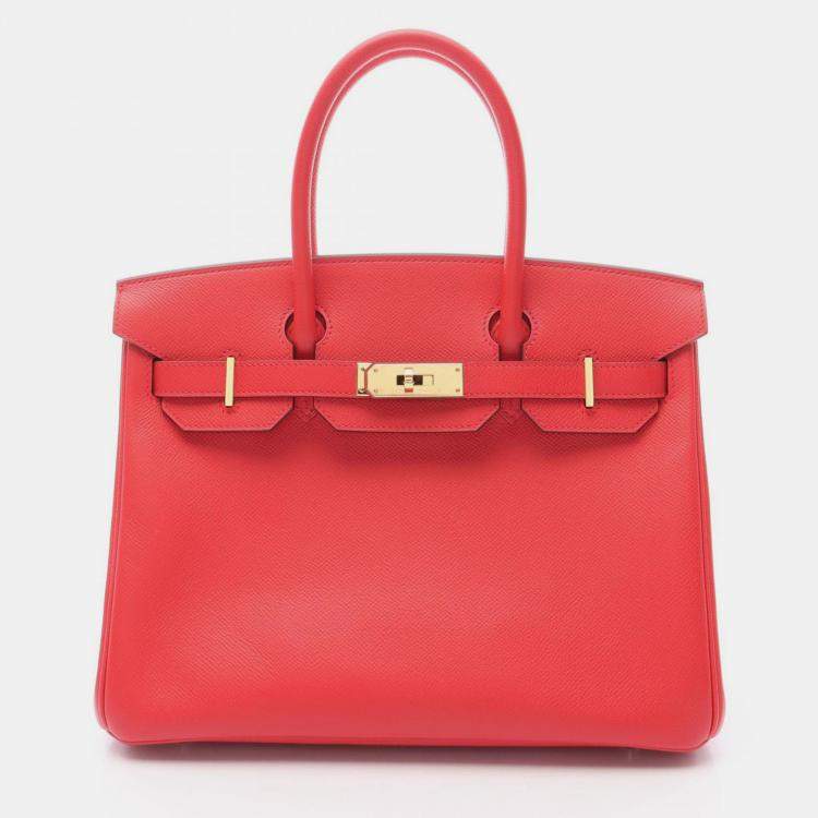 Pre Owned Hermes Brikin 30 Bougainvillier Epsom Leather Tote Bag