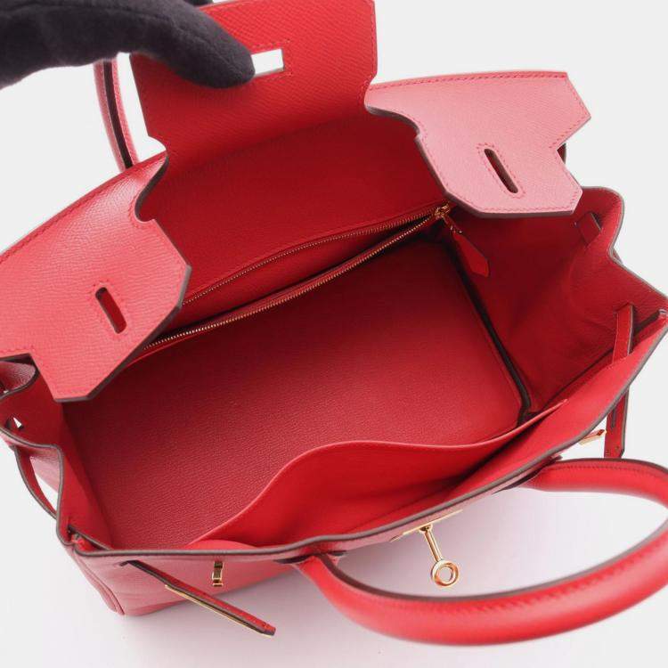 Pre Owned Hermes Brikin 30 Bougainvillier Epsom Leather Tote Bag