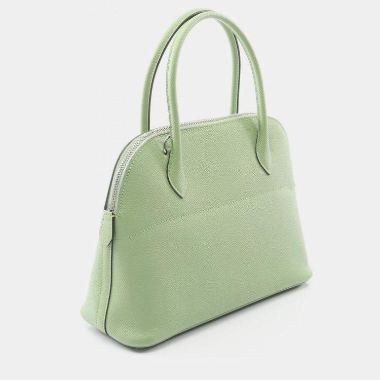 Pre Owned Hermes Bolide 27 Green Vert Criquet Epsom Leather Handbag