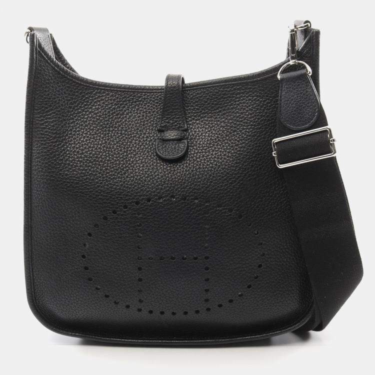 Pre Owned Hermes Evelyne 29 Black Taurillon Clemence Leather Shoulder Bag
