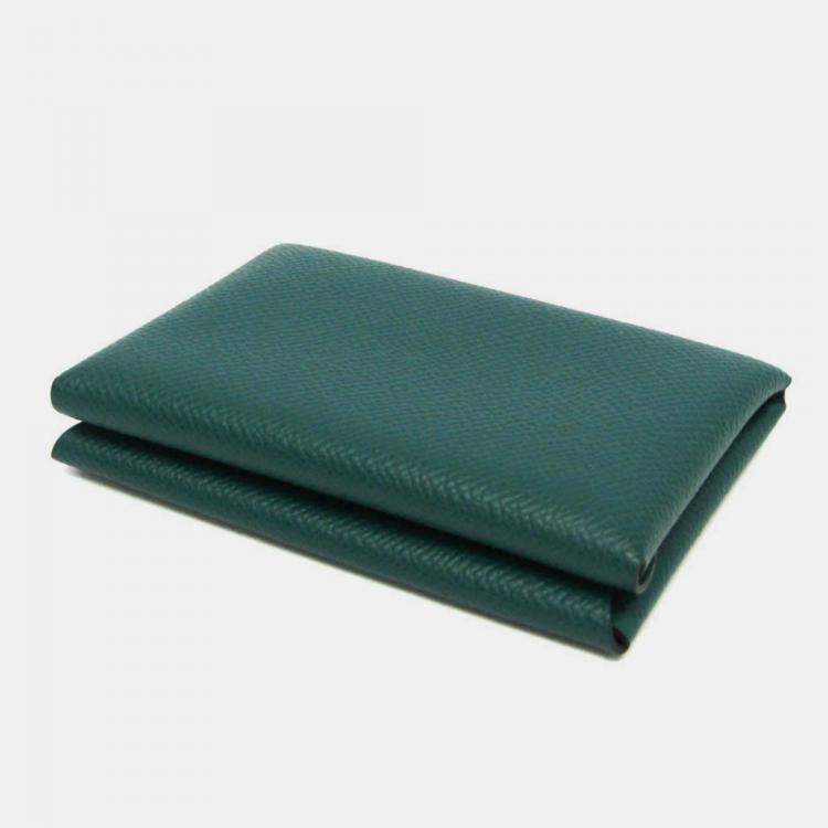 Pre Owned Hermes Calvi Duo Green Epsom Leather Card Case 