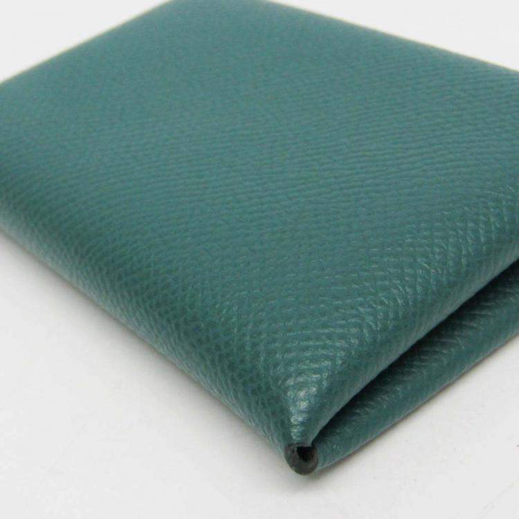 Pre Owned Hermes Calvi Duo Green Epsom Leather Card Case 
