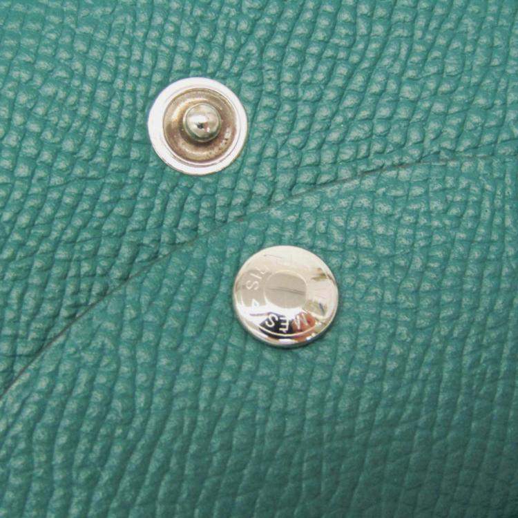 Pre Owned Hermes Calvi Duo Green Epsom Leather Card Case 