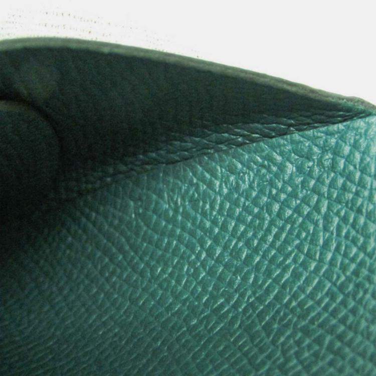 Pre Owned Hermes Calvi Duo Green Epsom Leather Card Case 