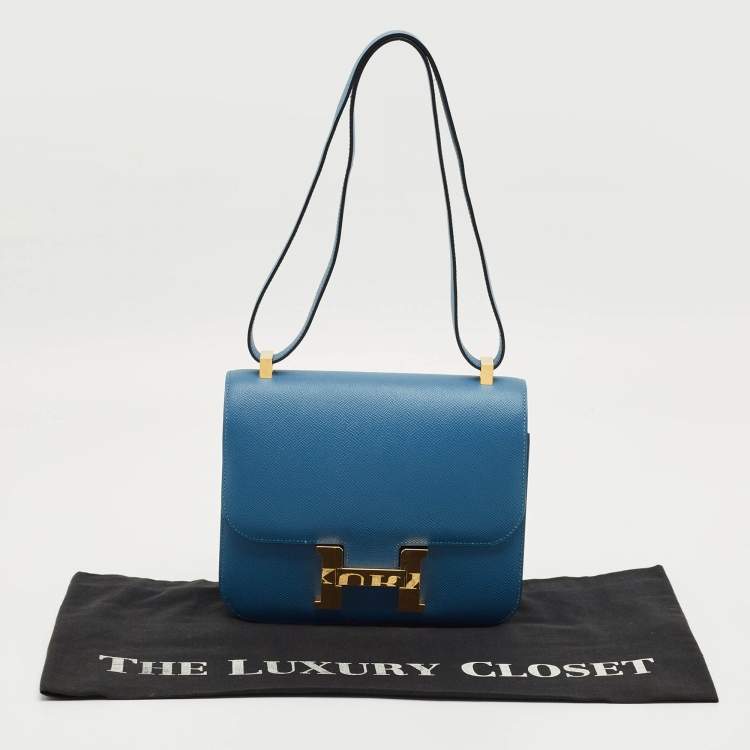 Pre Owned Hermès Blue Jean Epsom Leather Gold Finish Constance 24 Bag
