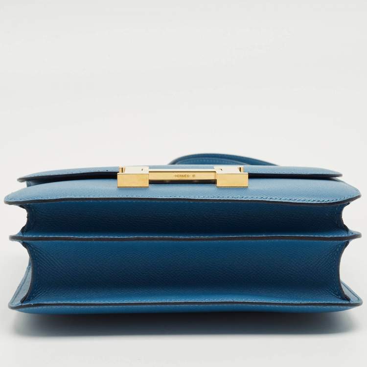 Pre Owned Hermès Blue Jean Epsom Leather Gold Finish Constance 24 Bag