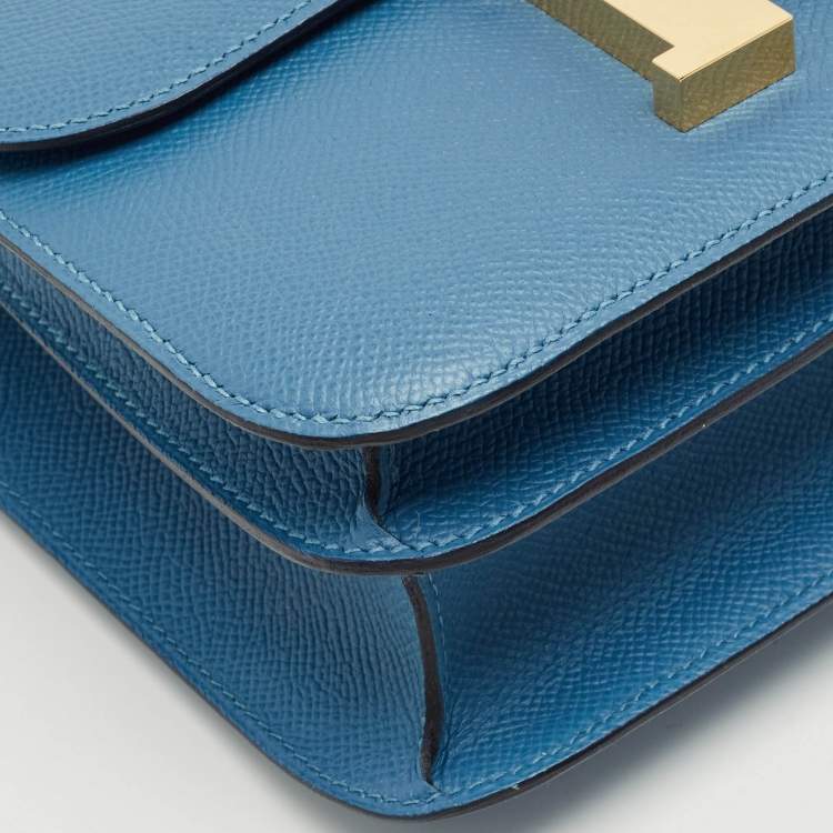 Pre Owned Hermès Blue Jean Epsom Leather Gold Finish Constance 24 Bag