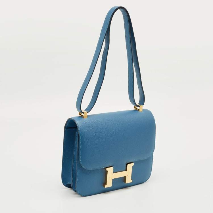 Pre Owned Hermès Blue Jean Epsom Leather Gold Finish Constance 24 Bag