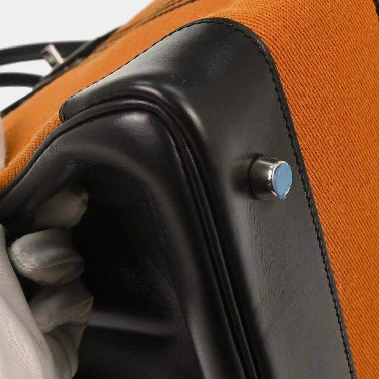 Pre Owned Hermes Black Orange Box Calf Potamos Haut a Courroies 36 Handbag