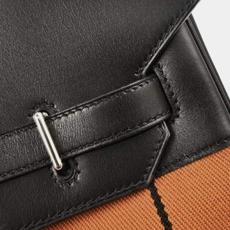 Pre Owned Hermes Black Orange Box Calf Potamos Haut a Courroies 36 Handbag