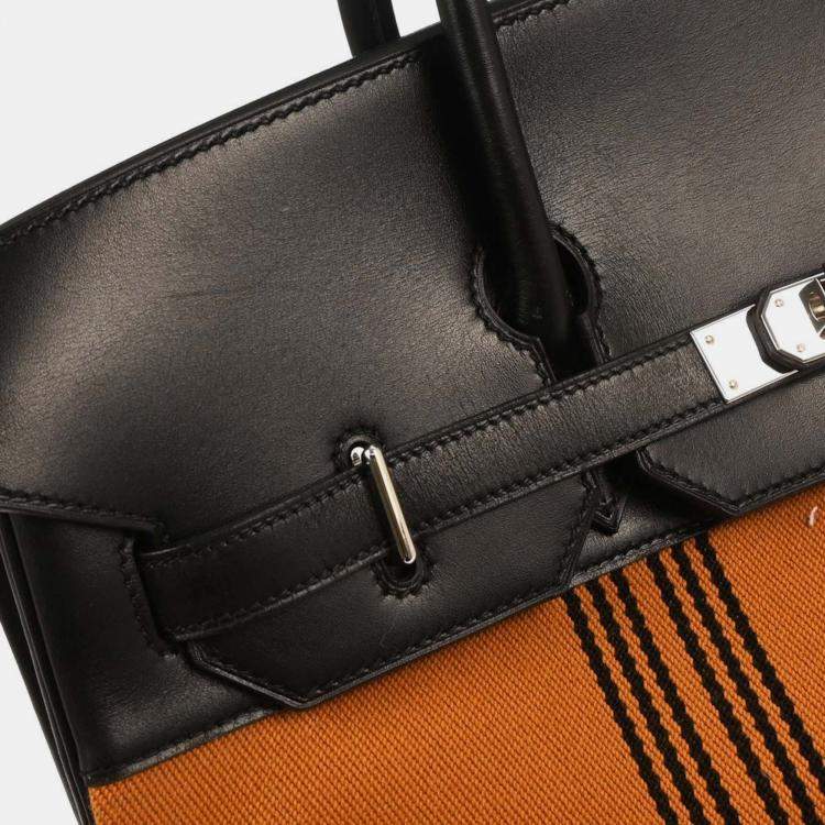 Pre Owned Hermes Black Orange Box Calf Potamos Haut a Courroies 36 Handbag