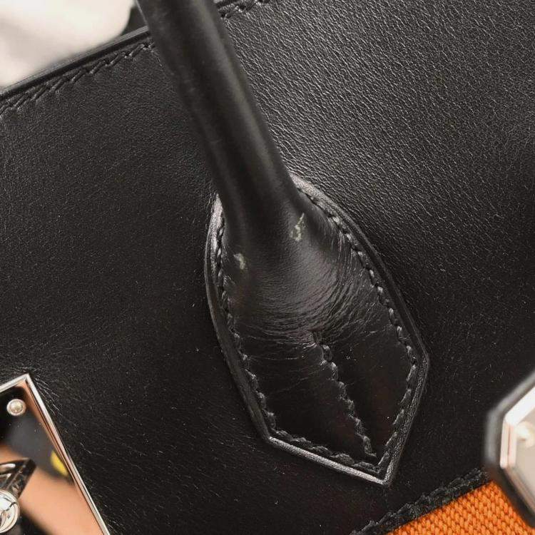 Pre Owned Hermes Black Orange Box Calf Potamos Haut a Courroies 36 Handbag