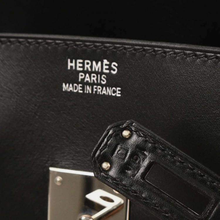 Pre Owned Hermes Black Orange Box Calf Potamos Haut a Courroies 36 Handbag