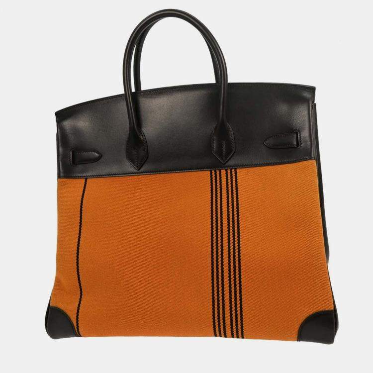 Pre Owned Hermes Black Orange Box Calf Potamos Haut a Courroies 36 Handbag