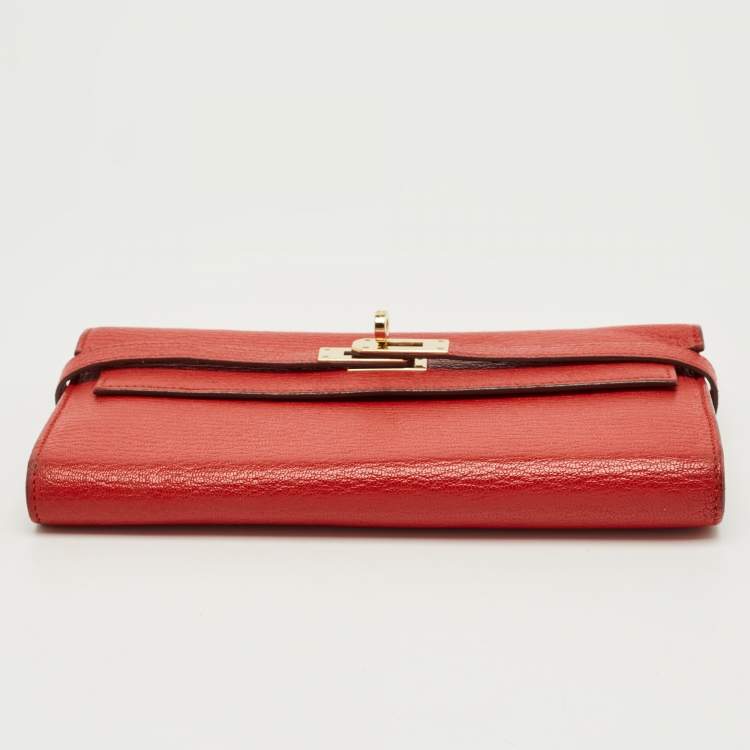 Pre Owned Hermes Rouge Casaque Chevre Mysore Leather Kelly Longue Wallet