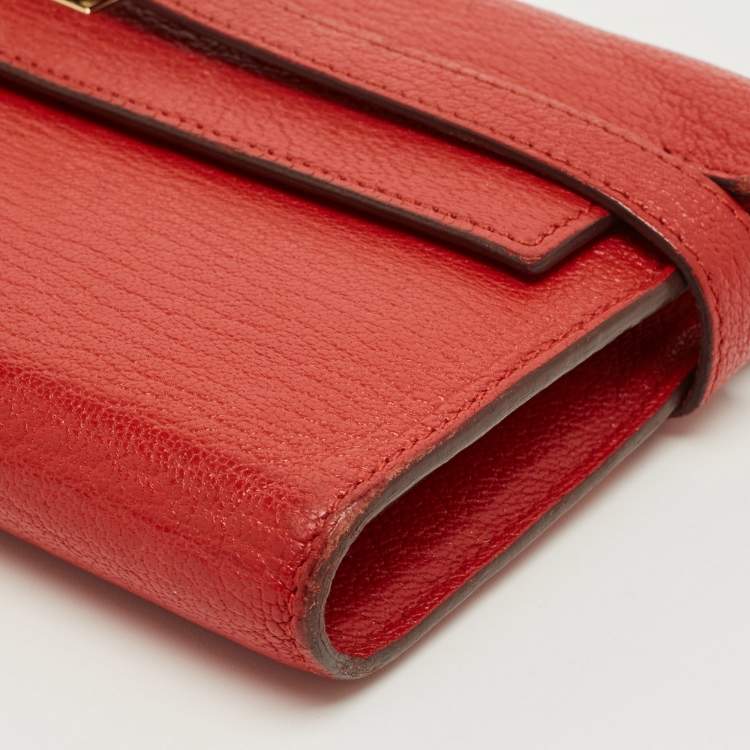 Pre Owned Hermes Rouge Casaque Chevre Mysore Leather Kelly Longue Wallet