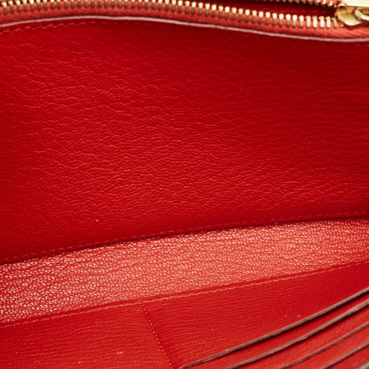 Pre Owned Hermes Rouge Casaque Chevre Mysore Leather Kelly Longue Wallet