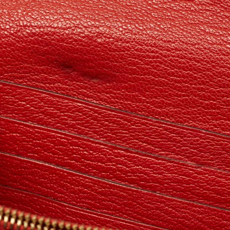 Pre Owned Hermes Rouge Casaque Chevre Mysore Leather Kelly Longue Wallet