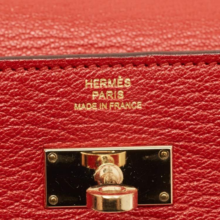Pre Owned Hermes Rouge Casaque Chevre Mysore Leather Kelly Longue Wallet