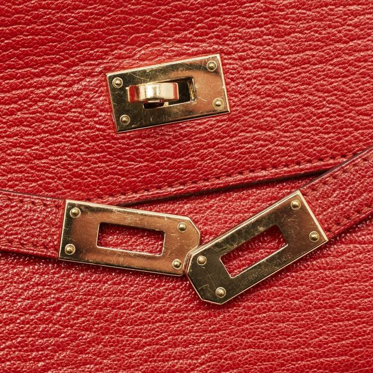 Pre Owned Hermes Rouge Casaque Chevre Mysore Leather Kelly Longue Wallet