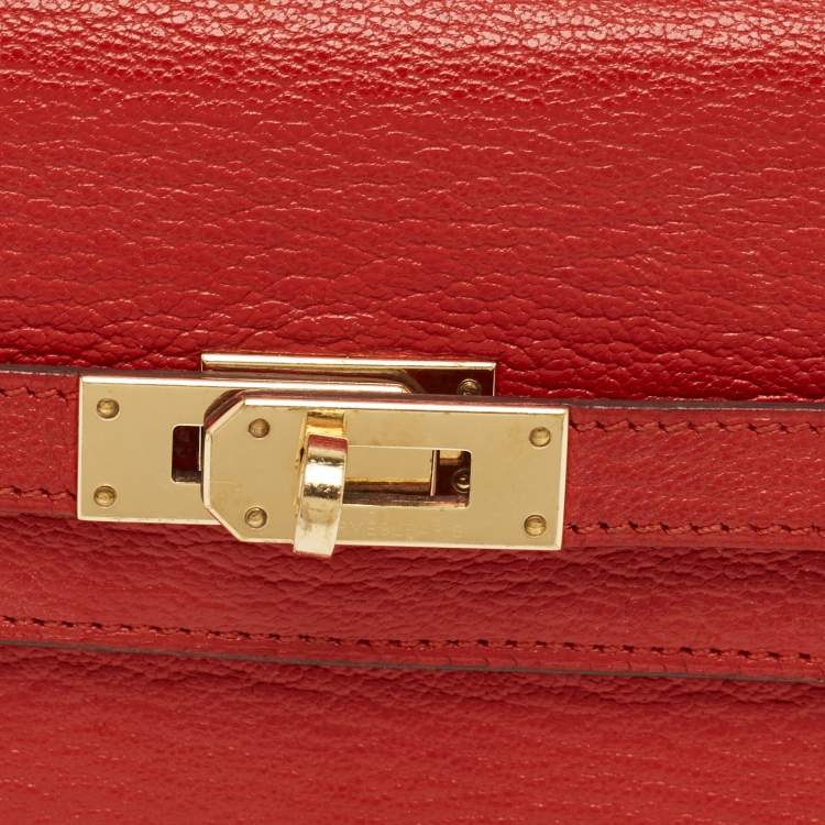 Pre Owned Hermes Rouge Casaque Chevre Mysore Leather Kelly Longue Wallet
