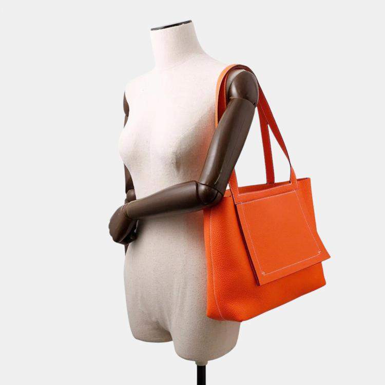 Pre Owned Hermes Cabas Sellier Orange Poppy Taurillon Clemence Size 31