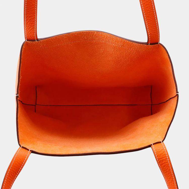 Pre Owned Hermes Cabas Sellier Orange Poppy Taurillon Clemence Size 31