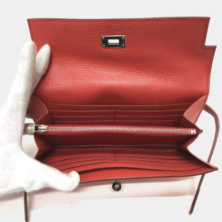 Pre Owned Hermes Kelly Pink Epsom Flag Long Wallet