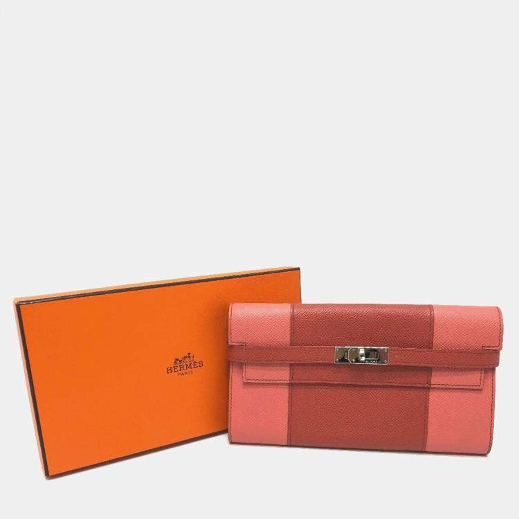 Pre Owned Hermes Kelly Pink Epsom Flag Long Wallet