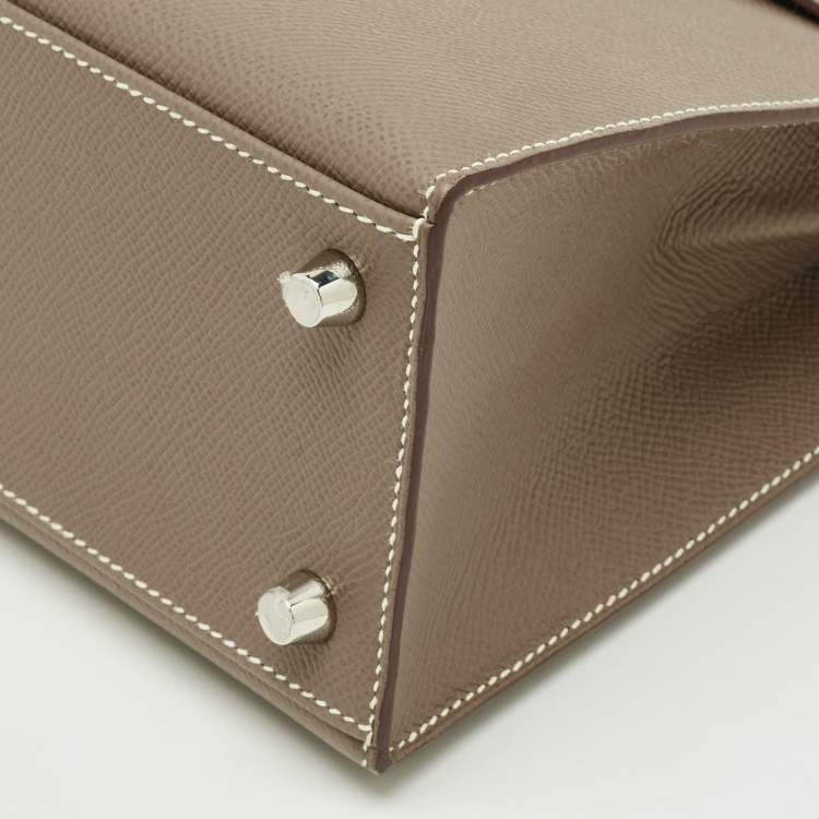 Pre Owned Hermes Etoupe Epsom Leather Palladium Finish Kelly Sellier 25 Bag